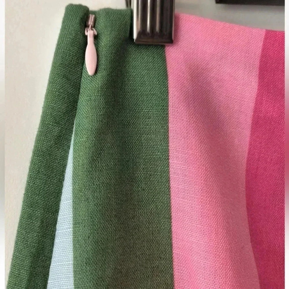 Zara Pink Green White Striped Linen Cotton Blend Zipper Mini Skirt Size XS - Picture 5 of 8